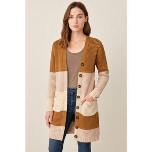 Women's Olive & Oak XL Colorblock Cardigan Brown Light Pink Cream